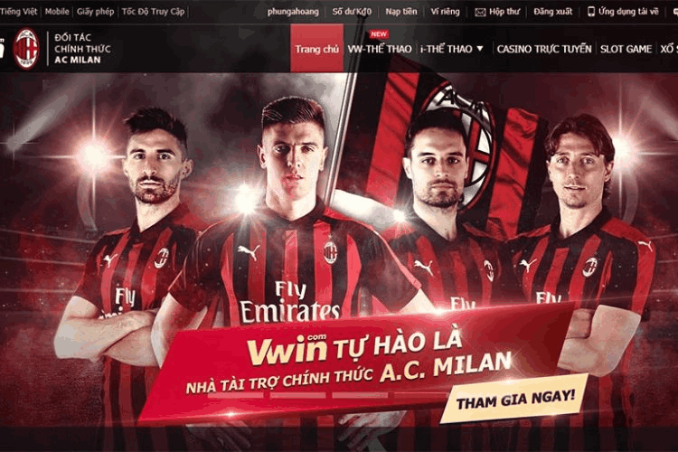 Vwin tự hào là nhà tài trợ chính thức của AC Milan